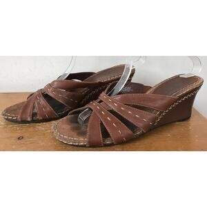 Aerosoles Vine Rack Brown Leather Strappy Stitched Boho Wedge Sandals Heels 7